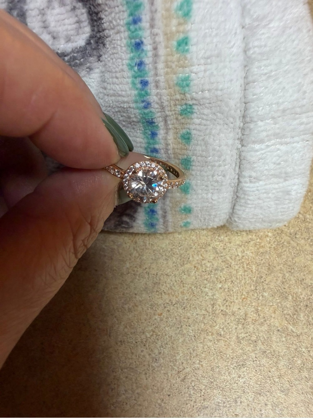 Pandora Rose-Tone Halo Ring with Clear Center Crystal
